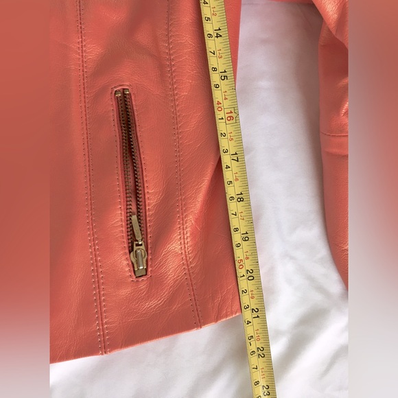 EUC Cache gorgeous iridescent coral lightweight zip up lined leather jacket. - Picture 8 of 12